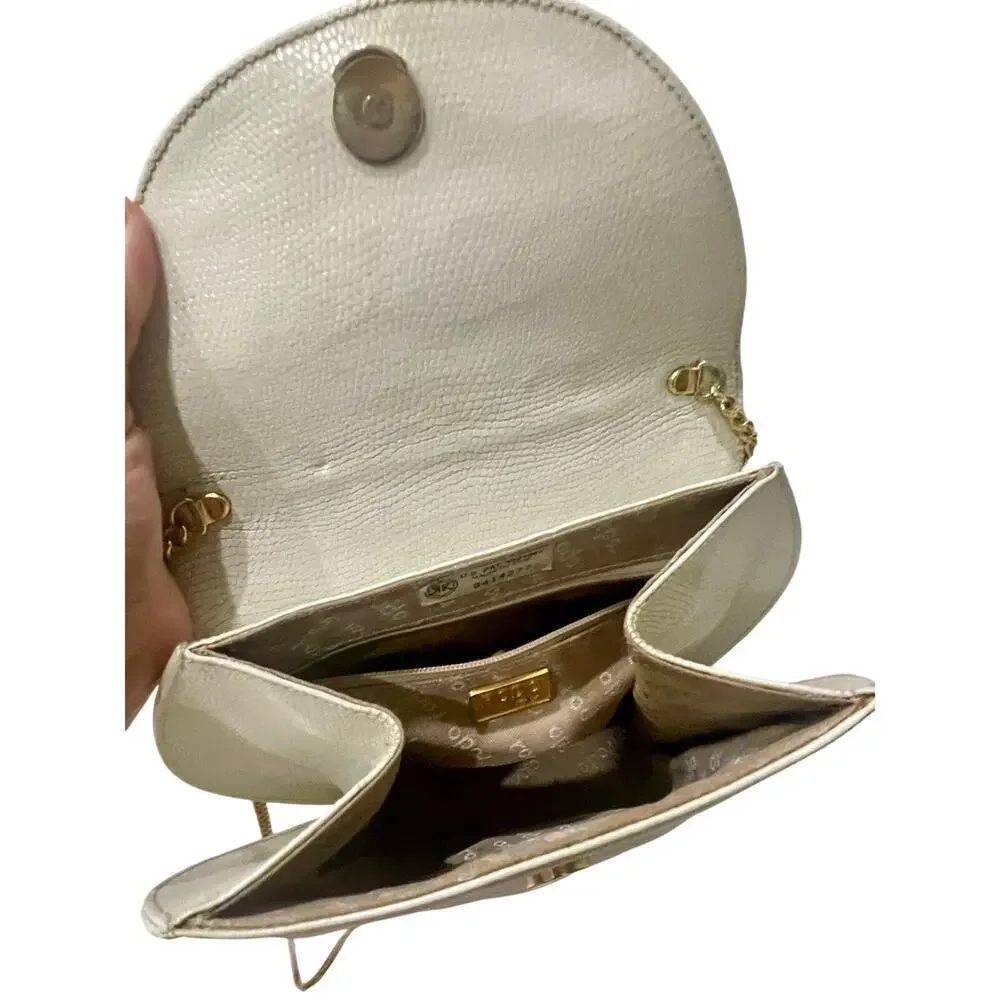 RODO ITALY IVORY LIZARD PURSE CROSSBODY 60’s 70’s VINTAGE GOLD TONE STRAP ICONIC